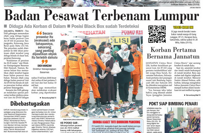 Badan Pesawat Lion Air JT610 Terendam Lumpur