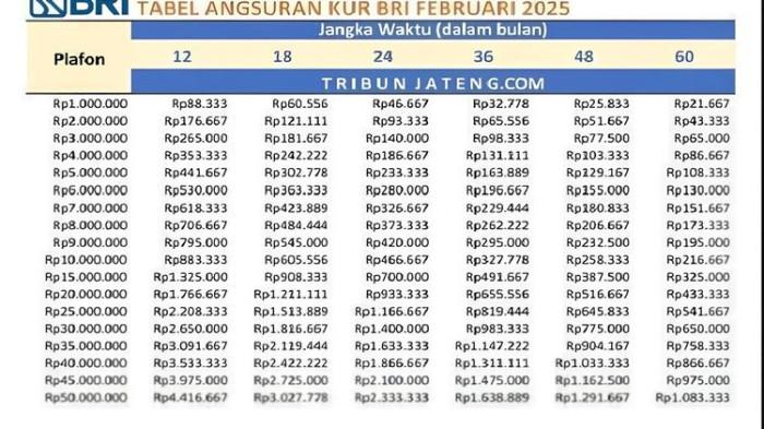 Tabel Pinjaman KUR BRI 2025 lengkap dengan Cicilan Kredit Rp1 Juta-Rp500 Juta,Syarat dan Cara Ajukan