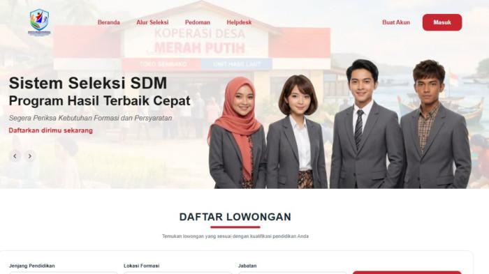ILUSTRASI - Halaman utama website https://phtc.panselnas.go.id/ untuk mendaftar rekrutmen manajer Koperasi Merah Putih.