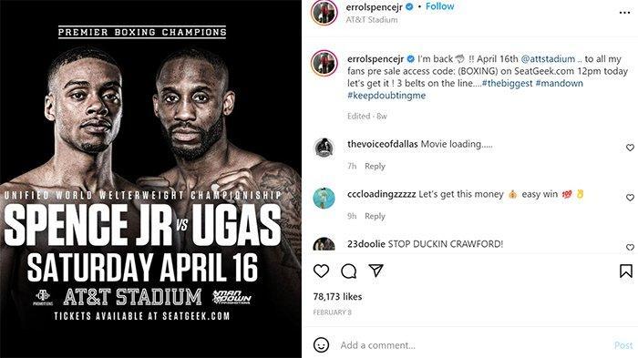 Bersiap, Laga Tinju Dunia Errol Spence Jr versus Yordenis Ugas Minggu 17 April 2022, Catat Waktunya