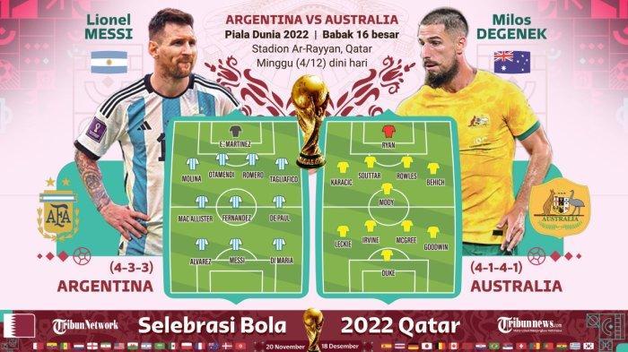 Jadwal Piala Dunia 2022, Susunan Pemain dan Prediksi 16 Besar Argentina vs Australia di Qatar