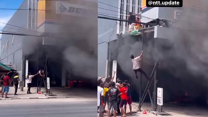 Viral Kebakaran Bengkel Oto Style di TDM Kota Kupang NTT, Warganet Puji 2 Pria Penolong yang Heroik