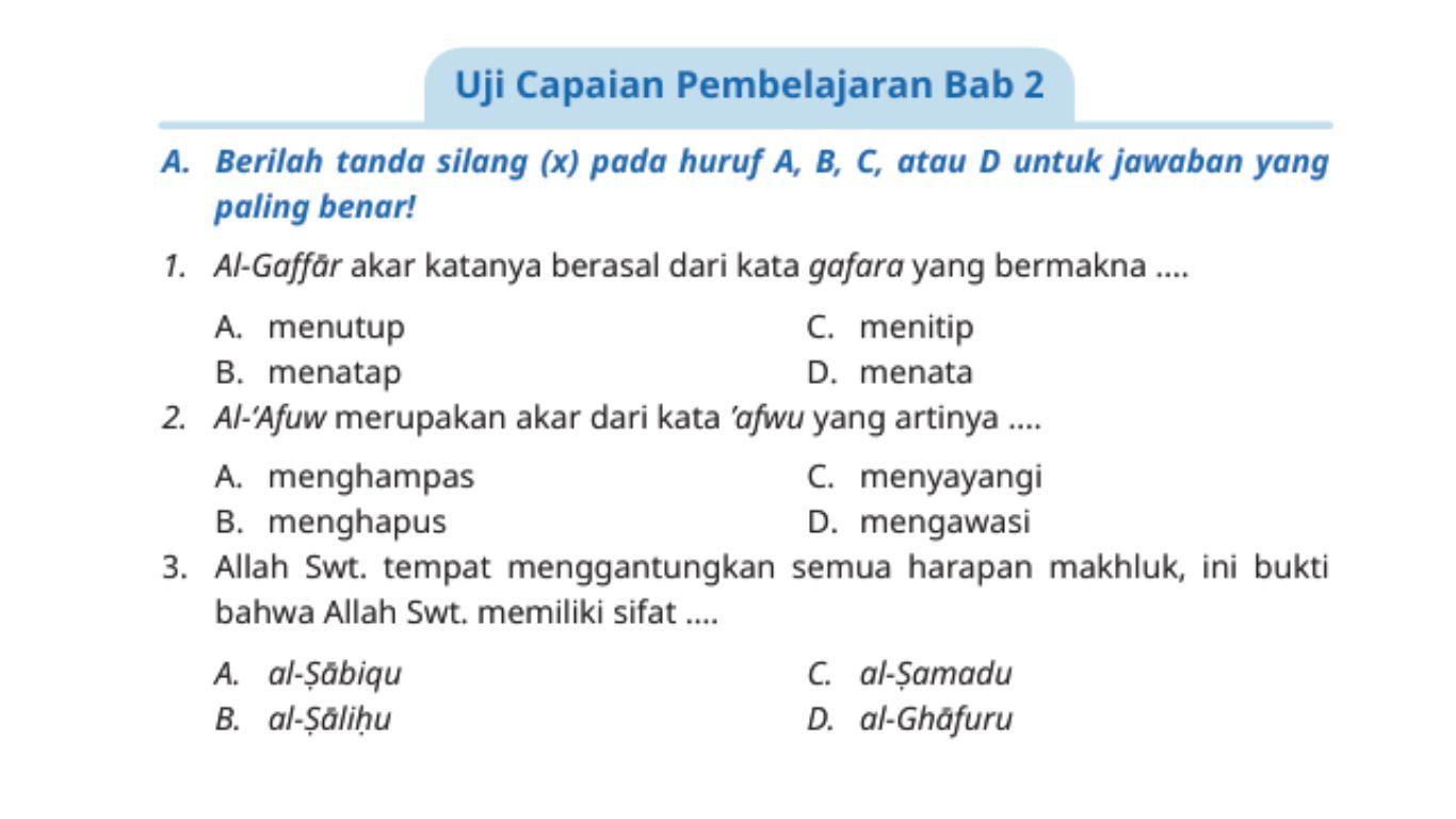 Kunci Jawaban PAI Kelas 6 Halaman 43 44 45 Kurikulum Merdeka, Uji Capaian Pembelajaran Bab 2