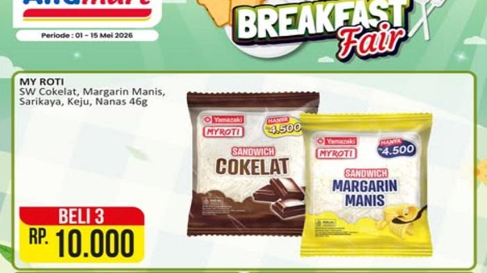 PROMO ALFAMART 13-14 Mei 2026 Breakfast Fair MY Roti Sandwich Beli 3 Rp10.000