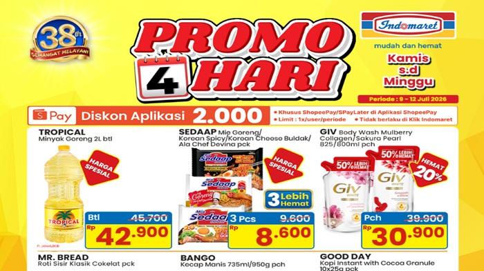 Promo 4 Hari Indomaret 10-12 Juli Harga Spesial Minyak Goreng Tropical 2L Rp42.900, Giv Rp30.900 - Pos-kupang.com