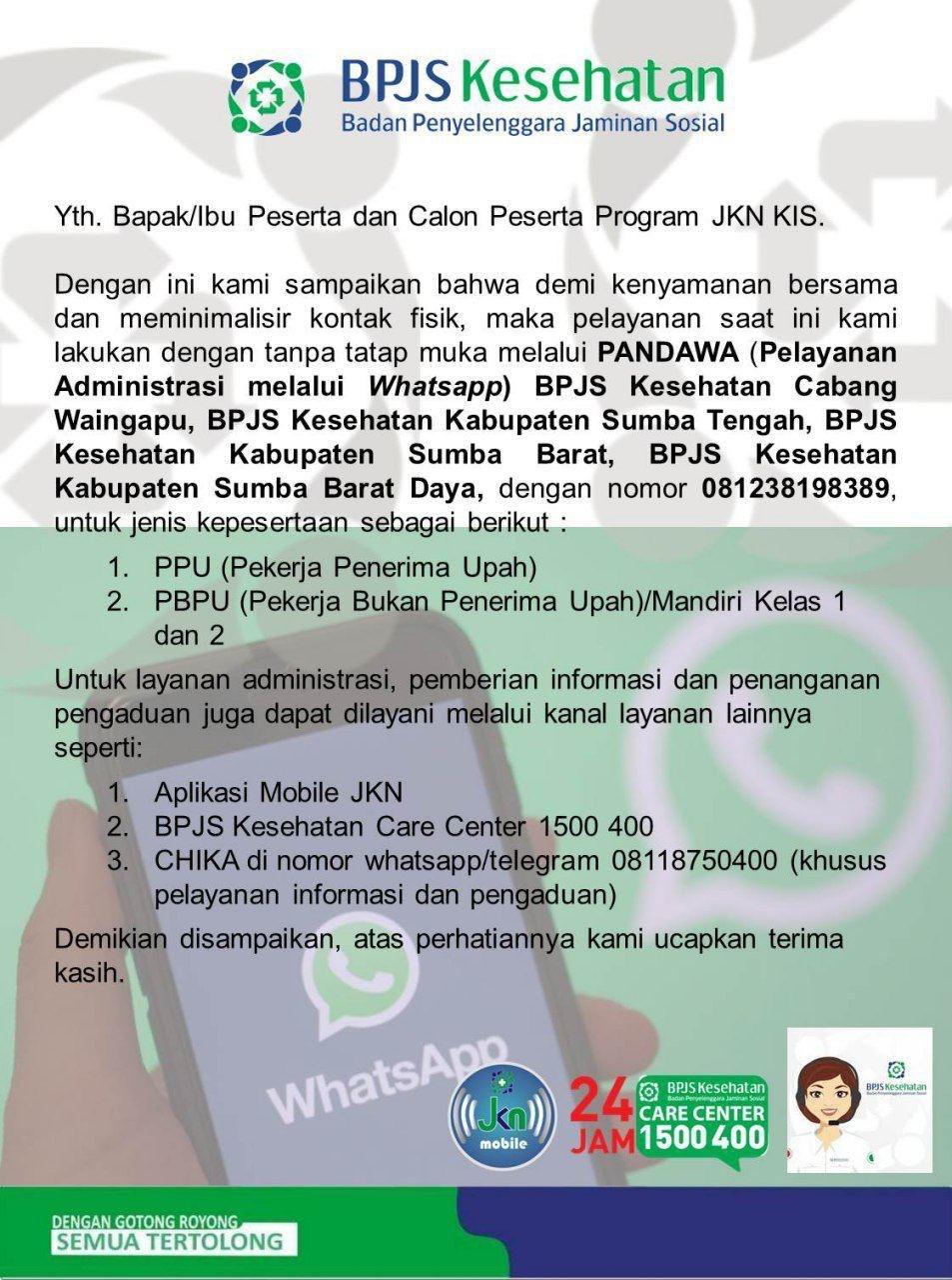 BPJSKes Sumba Optimalkan Pelayanan Non Tatap Muka dengan Program Pandawa, Ini Tujuannya