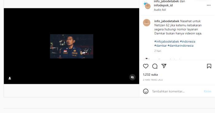 Video Viral Instagram, Nasehat Untuk Netizen dari Petugas Pemadam Kebakaran di Depok