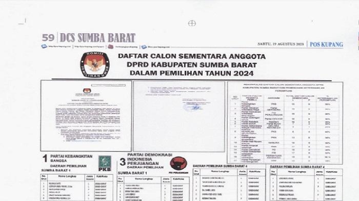 Pengumuman DCS Bacaleg DPRD Kabupaten Sumba Barat Pemilu 2024