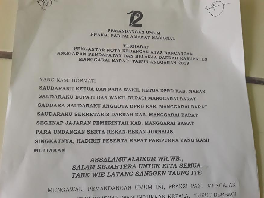 Fraksi PAN Menilai Rancangan PUD dan PAD Mabar untuk 2019 Tidak Signifikan Dari 2018