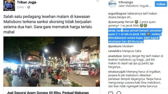 Komentar Pedas Warganet Soal Diskornya Pedagang Lesehan Malioboro Terapkan Harga Mencekik