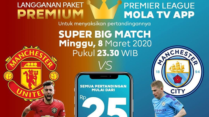 Live Streaming Mola TV Man United vs Man City di Liga Inggris, Minggu 8/3 Jam 23.30 WIB