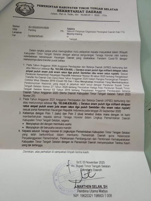 APBD Berkurang, Pemda TTS Ancang-Ancang Kurangi Tenaga Honor