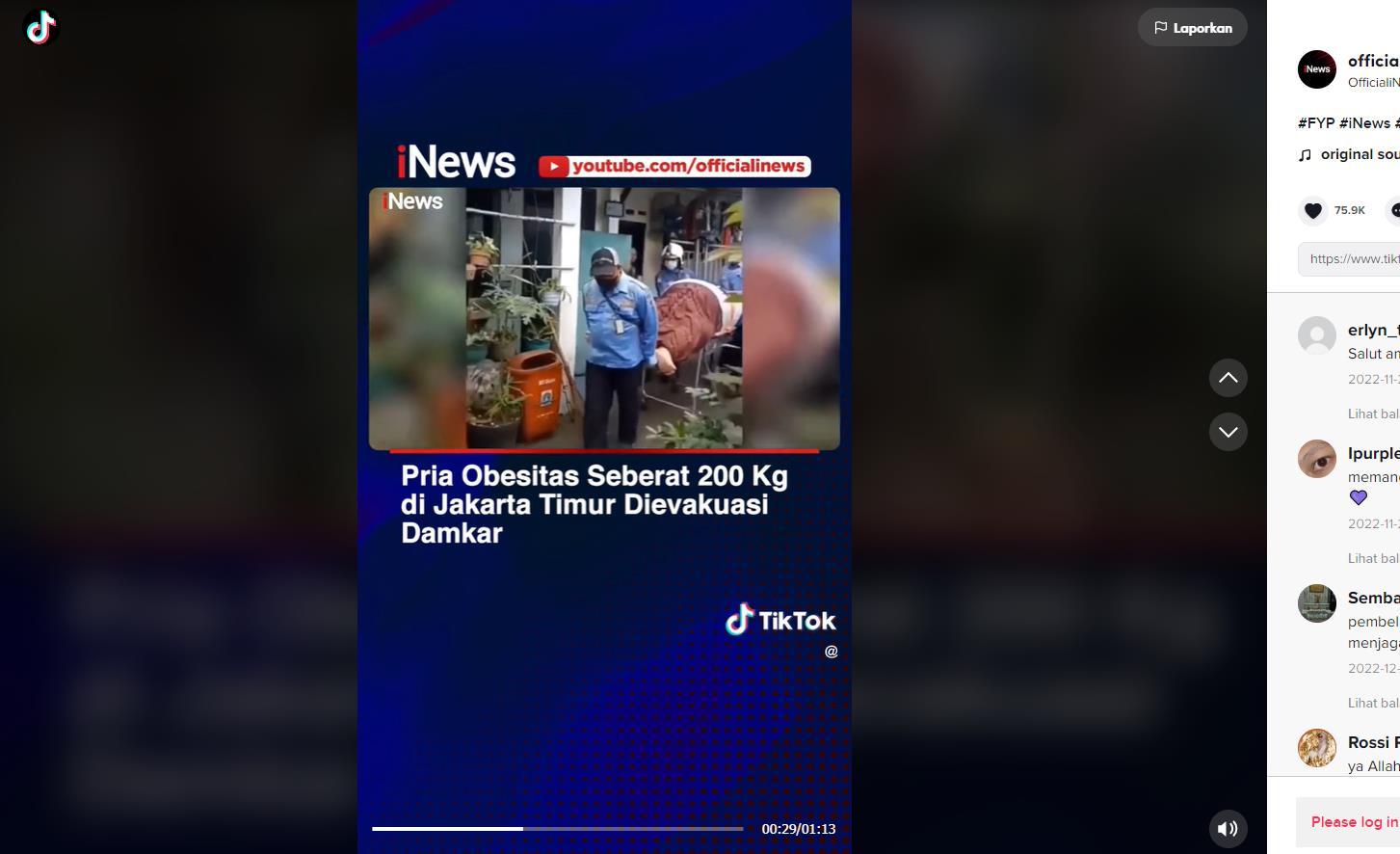 Video Viral TikTok, Petugas Damkar Evakuasi Warga Obesitas 200 Kg ke Rumah Sakit