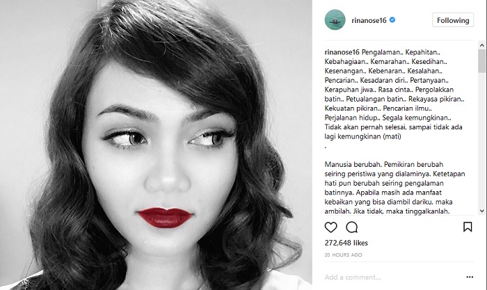 Rin Nose Pasrah dan Curhat Begini Saat Hadapi Komentar Pedas Soal Penampilannya