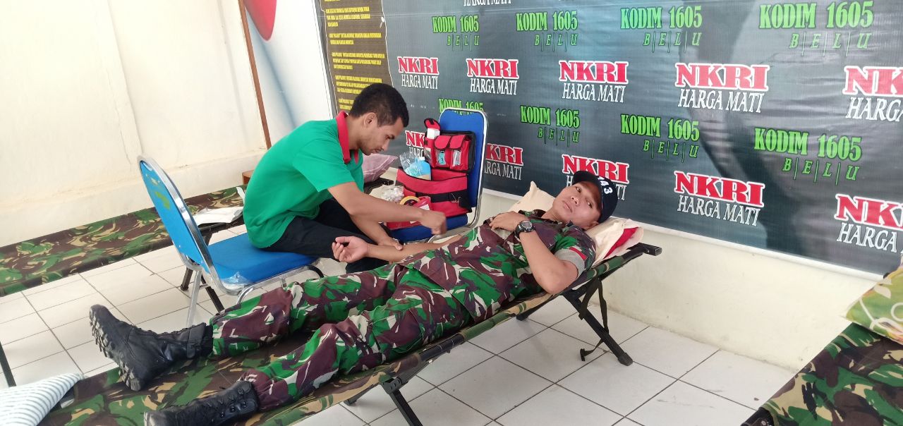 Prajurit Satgas Yonif 743/PSY Sumbang Darah Dalam Rangka HUT TNI Ke 73