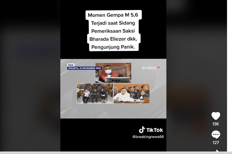 Video Viral TikTok Gempa Terjadi Saat Sidang Lanjutan Kasus Brigadir Joshua