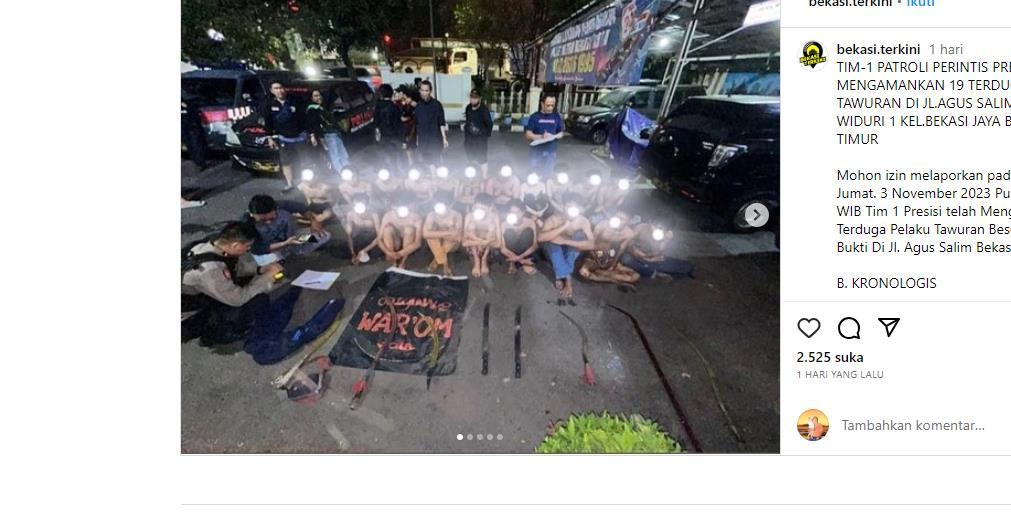 Berita Viral Polisi Berhasil Mengamankan Pemuda Dalam Aksi Tawuran Gang Widuri 1 Di Bekasi Timur