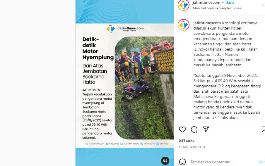 Video Viral Instagram Seorang Pengendara Motor Terjun Bebas ke Bawah Jembatan Setinggi 7 meter.