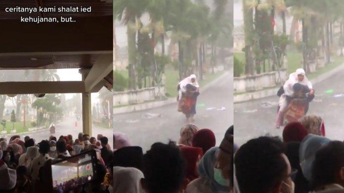 Viral Pria Gendong Ibunya untuk Berteduh dari Hujan Deras saat Salat Idul Fitri 1443 H