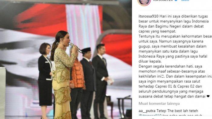 Penyanyi Rossa Minta Maaf Atas Kesalahan pada Debat Keempat Capres 2019