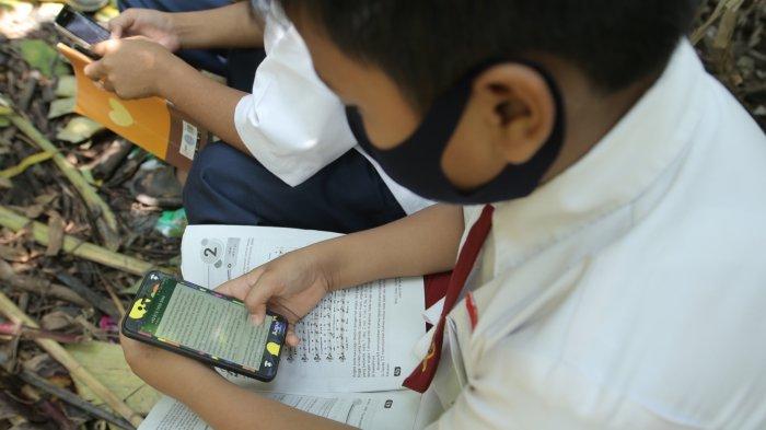 Empat pelajar sekolah di Jalan Nangka, Gang Stial terpaksa nebeng wifi milik tetangga untuk mengikuti pelajaran daring karena orangtua tak mampu beli kuota internet, Kamis (23/7/2020). Masuk Sarang Ular Demi Belajar Daring, Cerita 4 Pelajar di Bandar Lampung Tak Mampu Beli Kuota.
