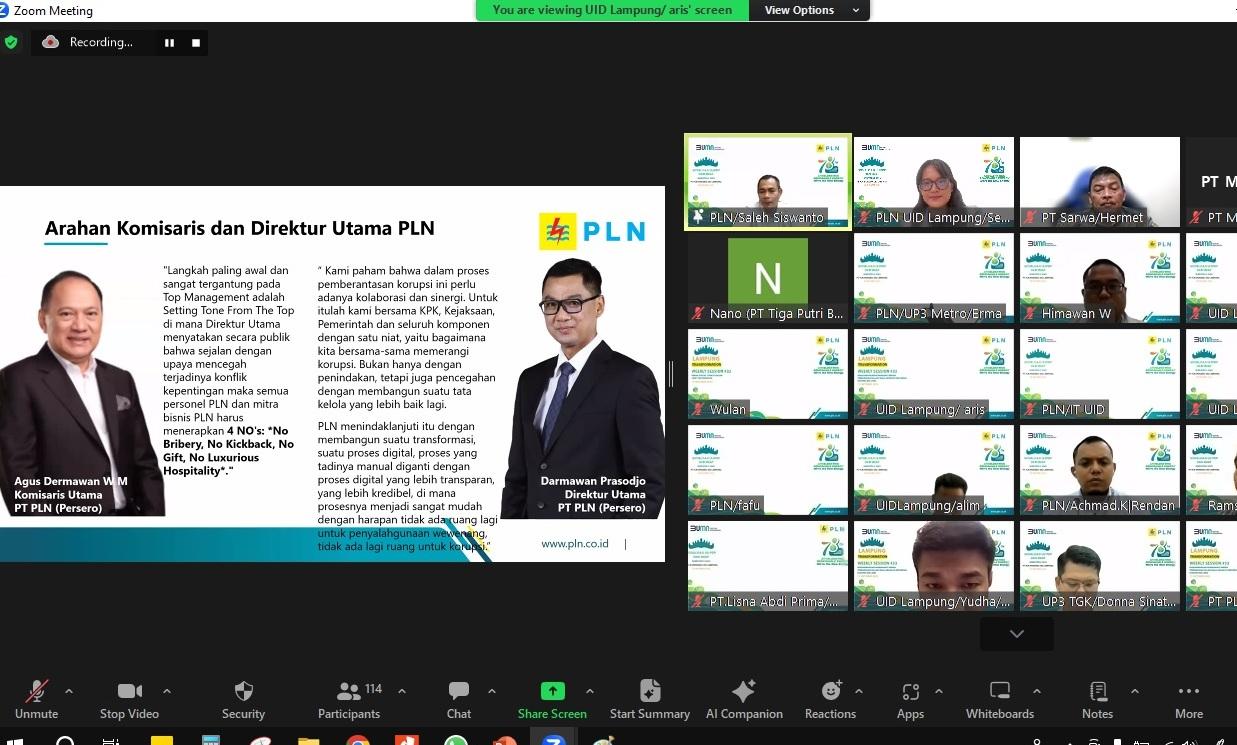 PLN UID Lampung Gelar SMAP untuk Mitra Kerja dan Vendor secara Daring