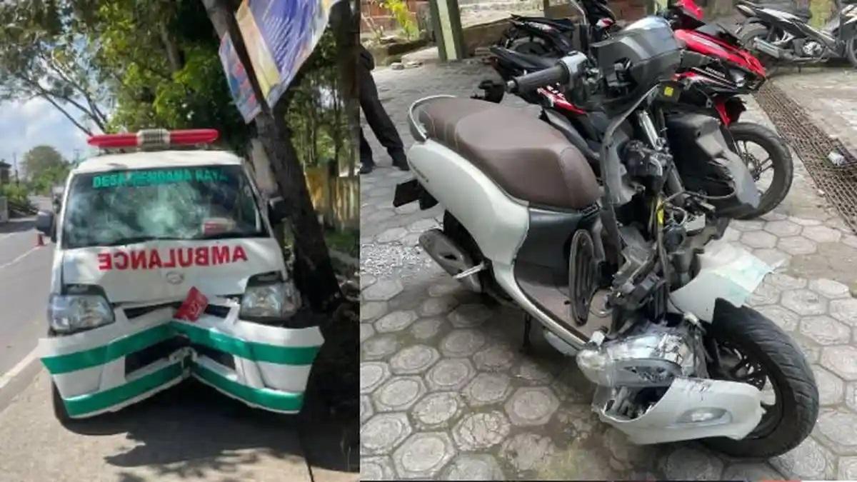 Ambulans Ringsek Ditabrak Motor dari Depan dan Belakang, 2 Luka-luka