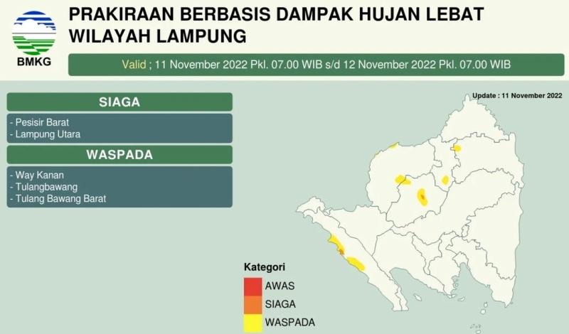 BMKG Lampung Imbau Waspada Dampak Hujan Lebat 4 Hari ke Depan