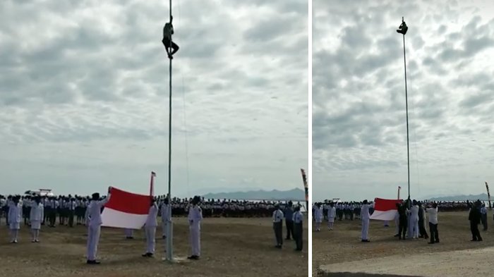 Viral Video Anak SMP Panjat Tiang Bendera hingga ke Pucuk demi Berkibarnya Merah Putih