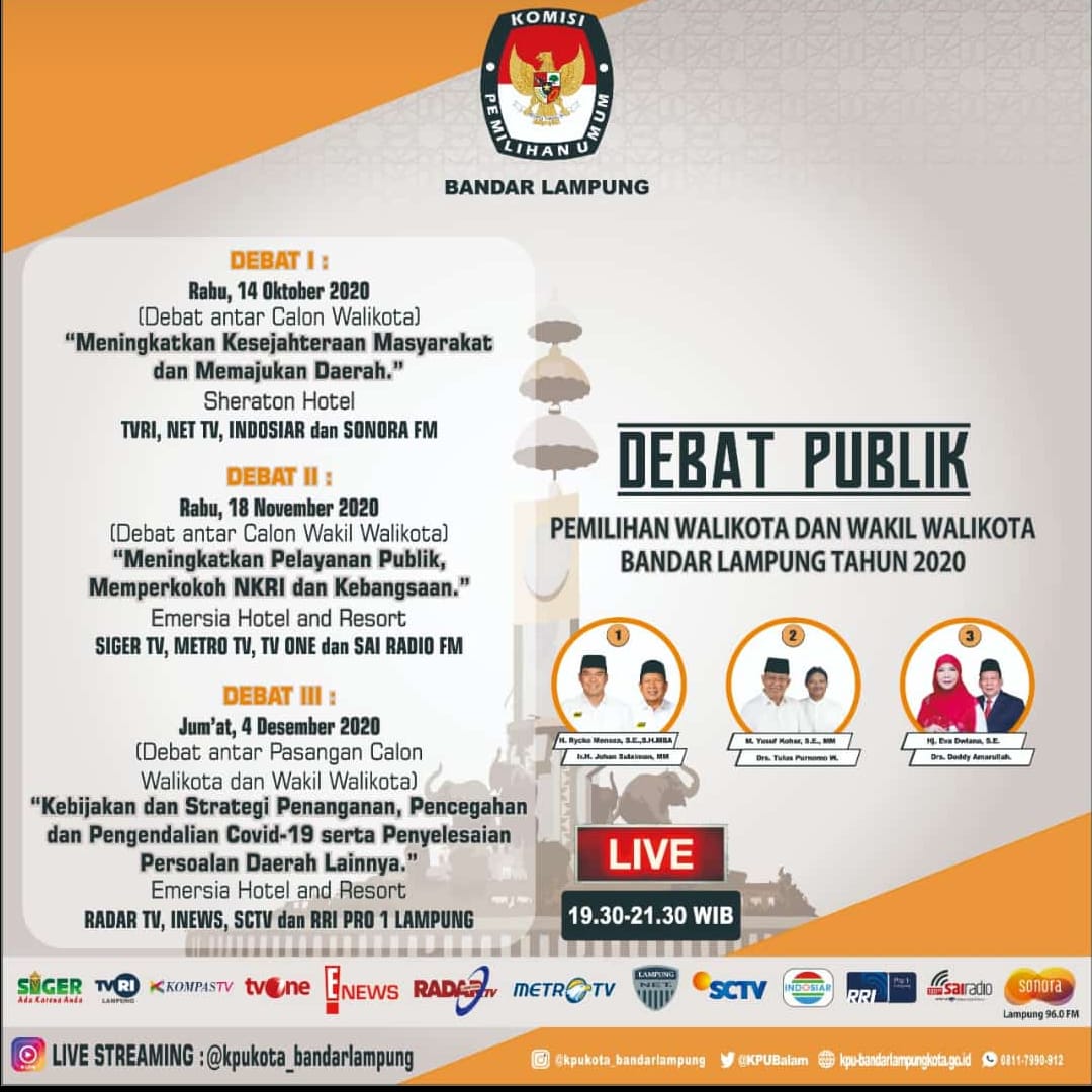 Debat Kandidat Pilkada Bandar Lampung 2020 Dimulai Pekan Depan, Disiarkan Lewat Streaming