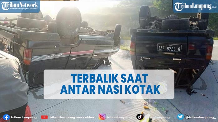 Kecelakaan di Tol Lampung, Mobil Kijang Angkut Nasi Kotak Terguling Akibat Pecah Ban