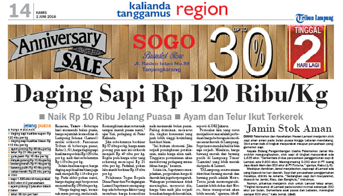 Jelang Bulan Puasa, Harga Daging Sapi Rp 120 Ribu per Kg