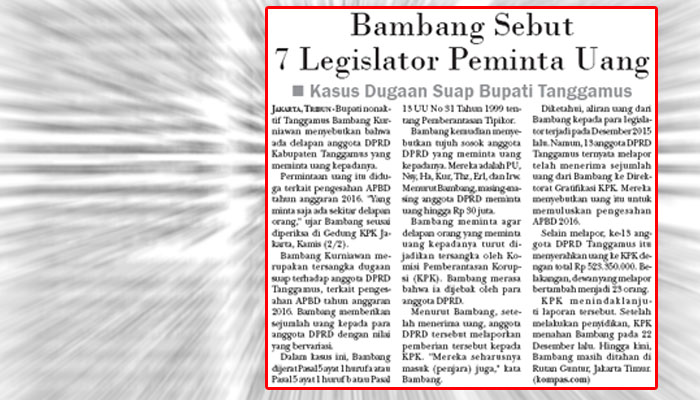 Bambang Sebut 7 Legislator Peminta Uang
