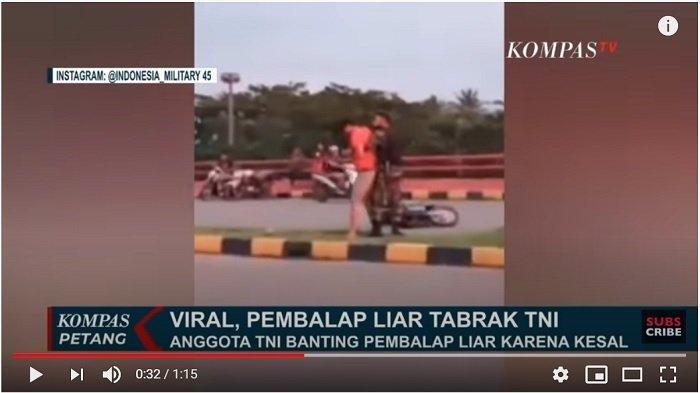 Momen Anggota TNI Banting Pembalap Liar yang Menabraknya