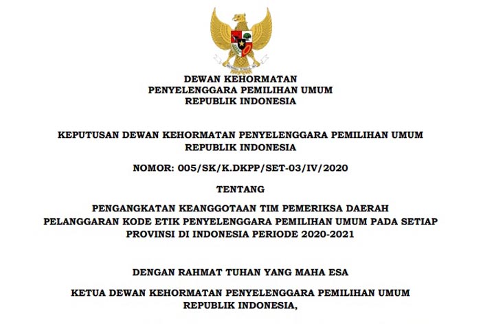 DKPP Angkat 6 Anggota TPD dari Unsur Masyarakat, KPU dan Bawaslu Lampung