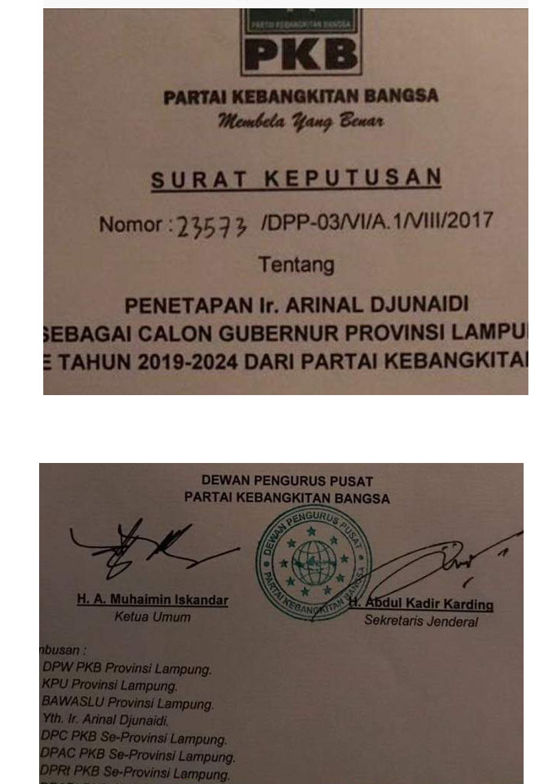 Belum 24 Jam PKB Lampung Sepakat Usulkan Mustafa, Kini Muncul Surat DPP PKB Tetapkan Nama Ini