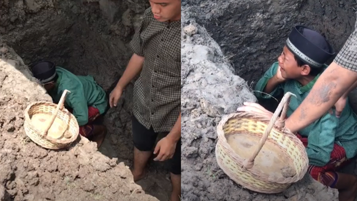 VIDEO VIRAL Bocah Nangis saat Kumandangkan Azan di Liang Kubur Ayahnya