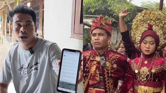 PENGANTIN VIRAL - Kolase foto (kiri) Irwan Husaini memberikan klarifikasi di kediamannya di Pengadang, Lombok Tengah, Senin (27/10/2025) dan(kanan)  tangkap layar video pernikahannya yang viral di media sosial.