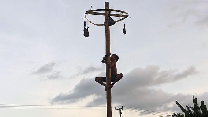 Lomba Panjat Pinang Rayakan Lebaran di Lombok Timur yang Tak Lekang Digilas Zaman