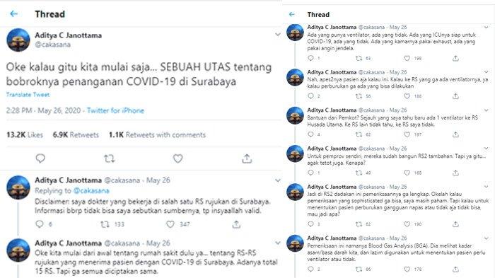 Utas pengguna Twitter bernama @cakasana - Viral Utas Twitter Bongkar 'Borok' Penanganan Covid-19 di Surabaya, 'Let’s Say, Close to Nothing' (Twitter/cakasana via TribunMadura)