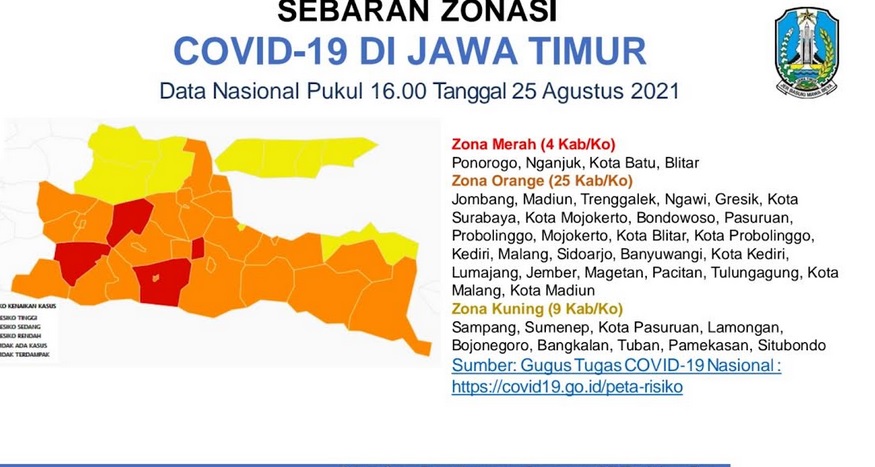 Gubernur Jatim Khofifah Sebut Zona Merah Covid-19 di Jatim Tersisa 4 Daerah, Mana Saja?