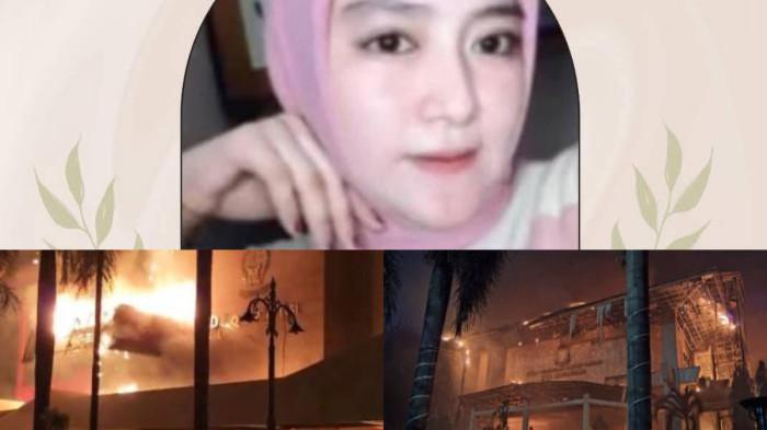 DPRD MAKASSAR DIBAKAR - Kolase foto almarhumah Sarina Wati semasa hidup dan Gedung DPRD Makassar saat terbakar, Jumat (29/8/2025). Sarina menjadi salah satu korban dalam insiden kebakaran DPRD Makassar. Ia dimakamkan di kampung halamannya, Desa Kalero, Bone, diiringi duka mendalam keluarga.