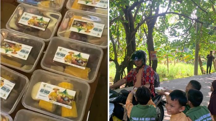 HARI PANGAN SEDUNIA - Siswa SD Alam Insan Kamil Gowa, Sulawesi Selatan (Sulsel) berbagi pangan lokal dalam memperingati Hari Pangan Sedunia, Kamis (16/10/2025). Sebanyak 126 peserta terdiri dari siswa, fasilitator, dan tim keamanan SD Alam Insan Kamil berpartisi.