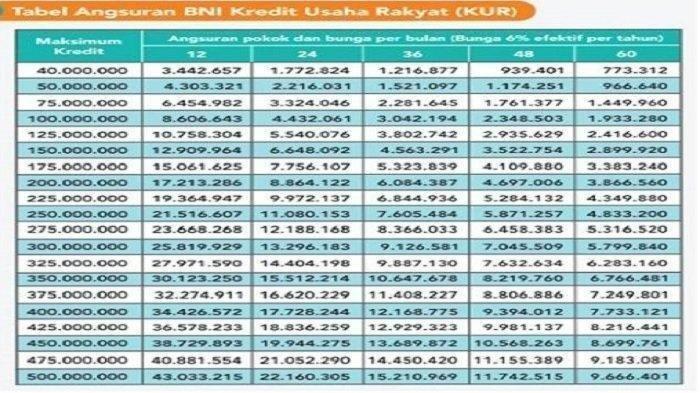 Tabel Angsuran KUR BNI dan Cara Mengajukan KUR Online, Pinjaman hingga Rp500 Juta