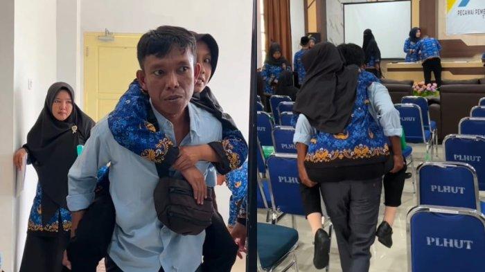 Digendong Suami saat Pelantikan, Evi Nurjannah Buktikan Bisa Lulus PPPK di Tengah Keterbatasan Fisik