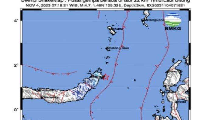 Gempa Bumi M 4.7 Getarkan Bitung Sulut, Pusat Gempa di Laut Dirasakan hingga Manado dan Tondano