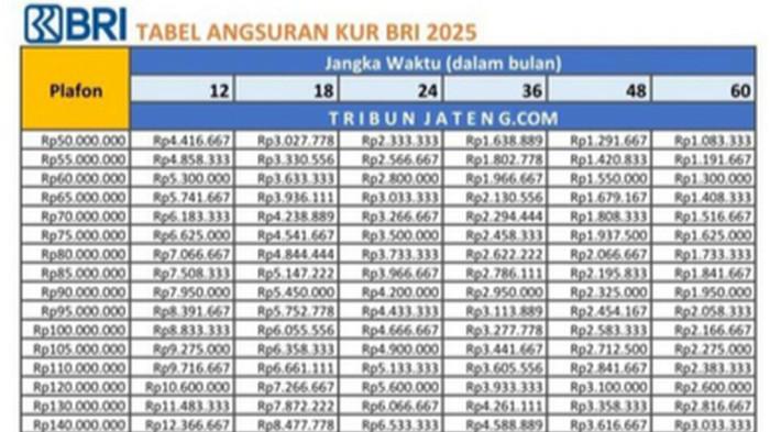 Tabel KUR BRI November 2025, Mulai Rp1 Juta hingga Rp200 juta, Lengkap Tenor dan Estimasi Cicilan