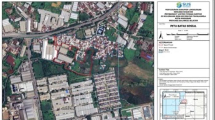 PETA BATAS PLTSA - Peta batas sosial PLTSa milik PT SUS, garis merah merupakan wilayah proyek PLTSA, berbatasan dengan pemukiman warga