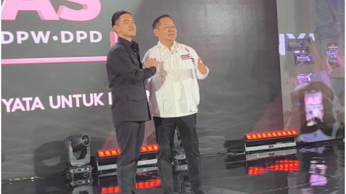 RAKERNAS PSI - Ketua Umum PSI Kaesang Pangarep dan Rusdi Masse di Rakernas PSI, Hotel Claro, Makassar, Kamis (29/1/2026).