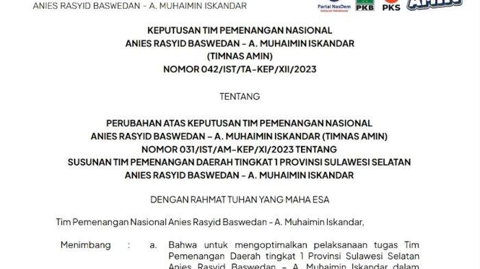 Daftar Lengkap Pengurus Baru TPD AMIN Sulsel